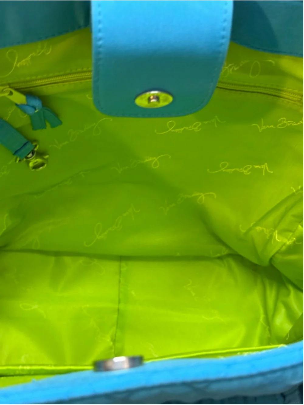Vera Bradley Quilted Tote Bag One Size Blue with Lime Green Lining